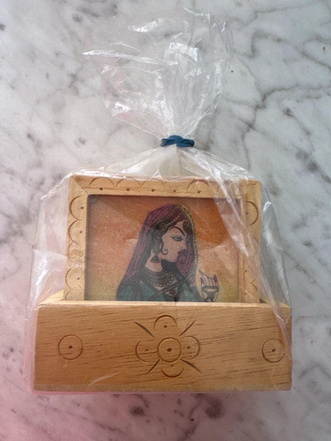 Wooden Framed Indian Woman Art Coaster - photo 2