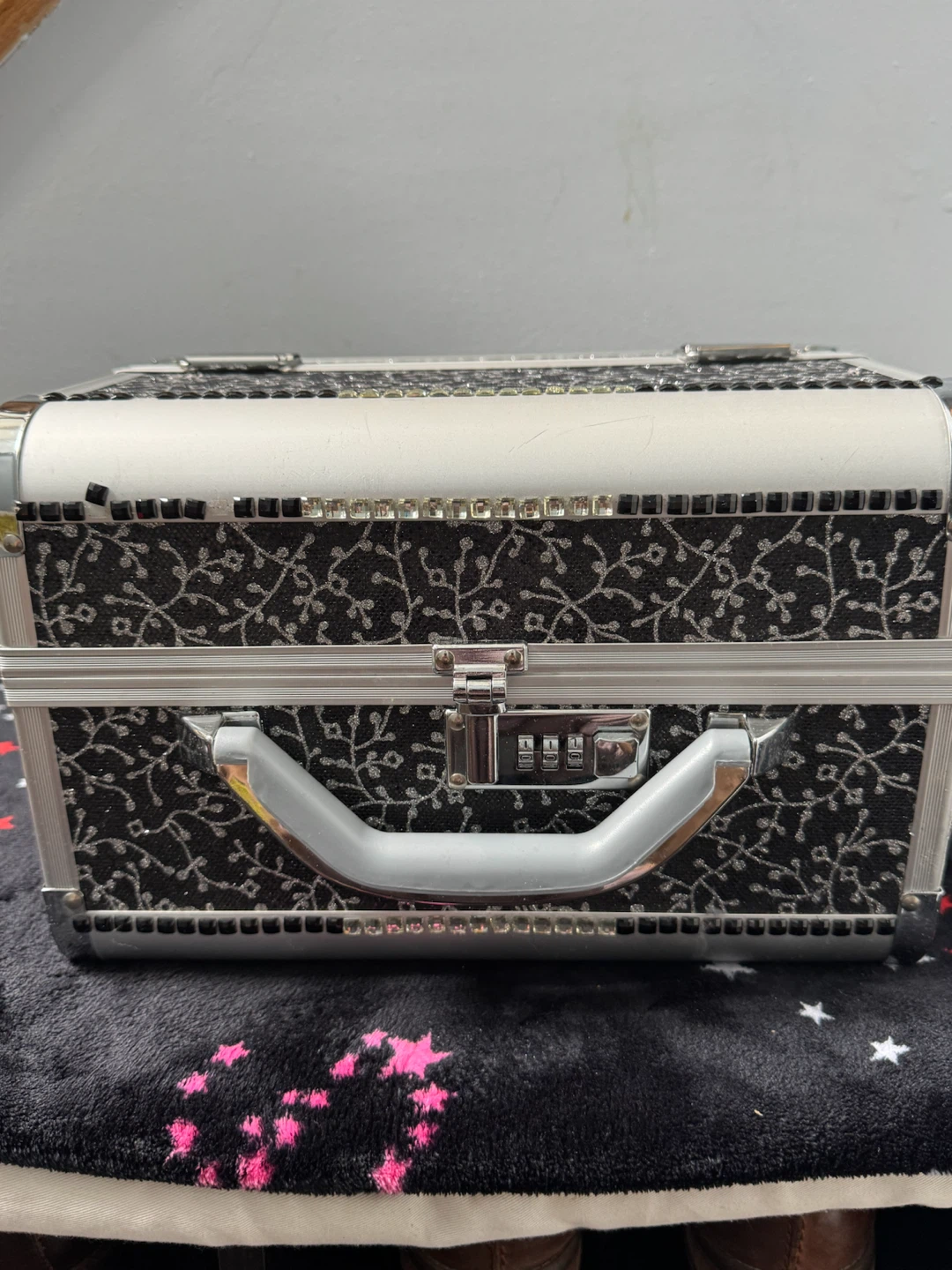 Sparkly Black & White Makeup Train Case
