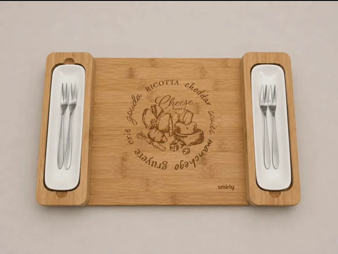 Smirly Bamboo Cheese Board with Forks