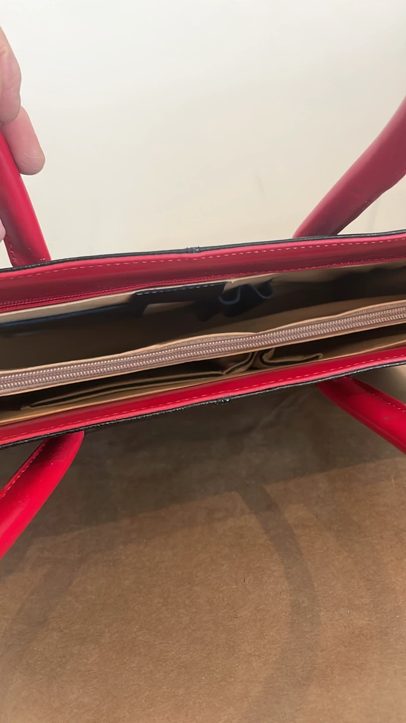 Black Leather Tote Bag with Red Handles - photo 2