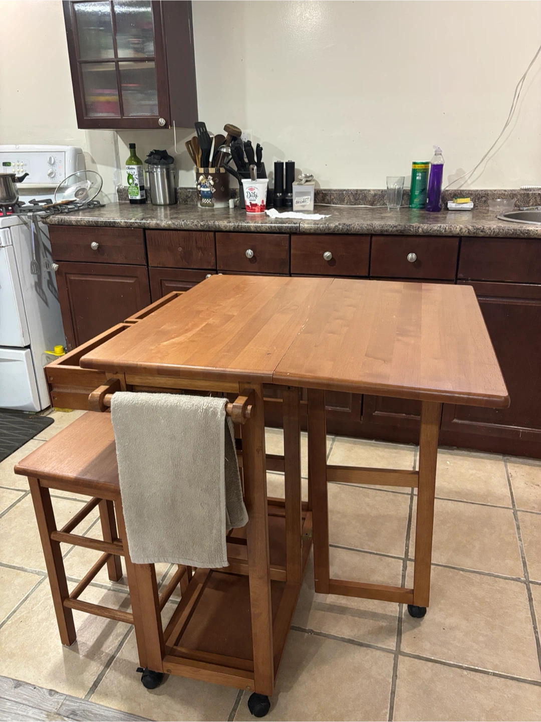 Wooden Kitchen Cart Island with 2 Stools and Storage Drawers - photo 4
