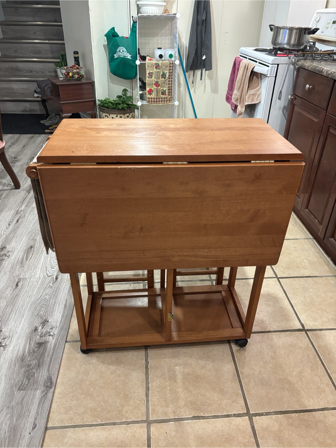 Wooden Kitchen Cart Island with 2 Stools and Storage Drawers - photo 5