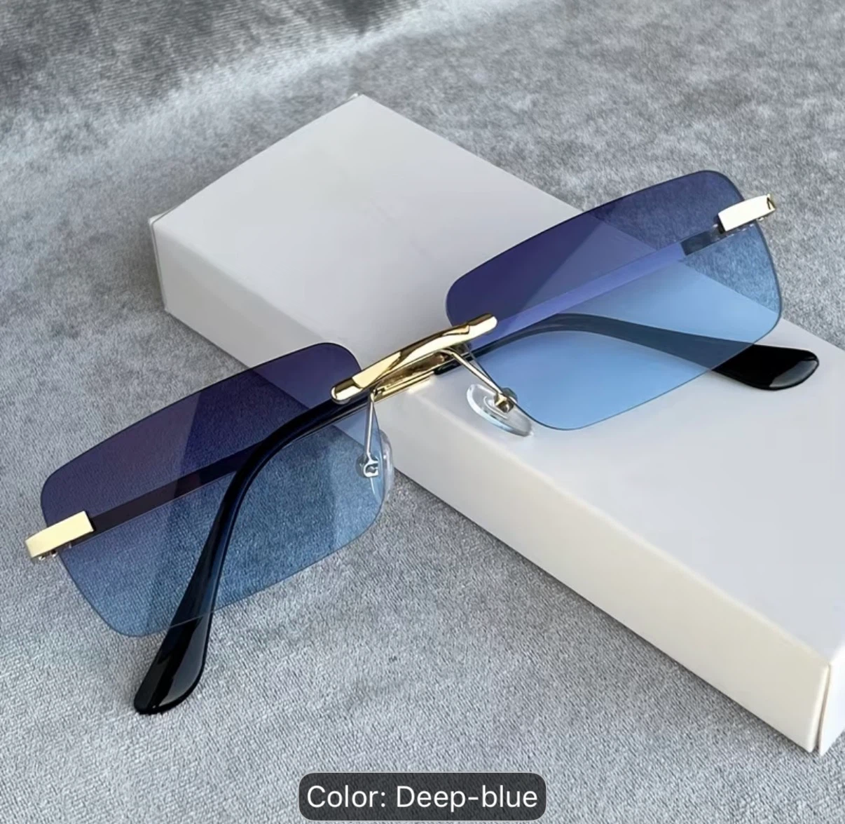 Rimless Rectangle Sunglasses - Deep Blue