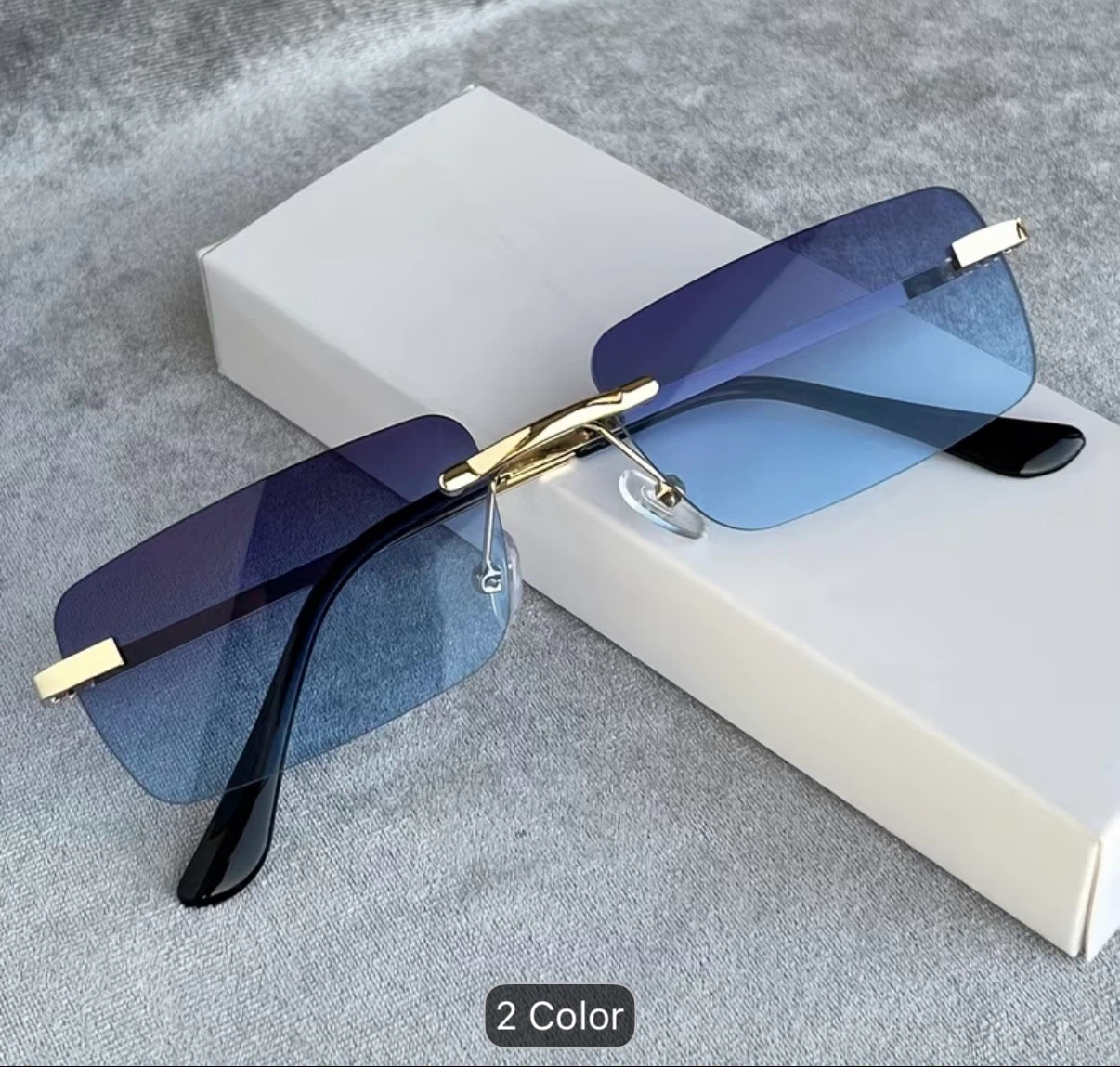 Rimless Rectangle Sunglasses - Deep Blue - photo 2