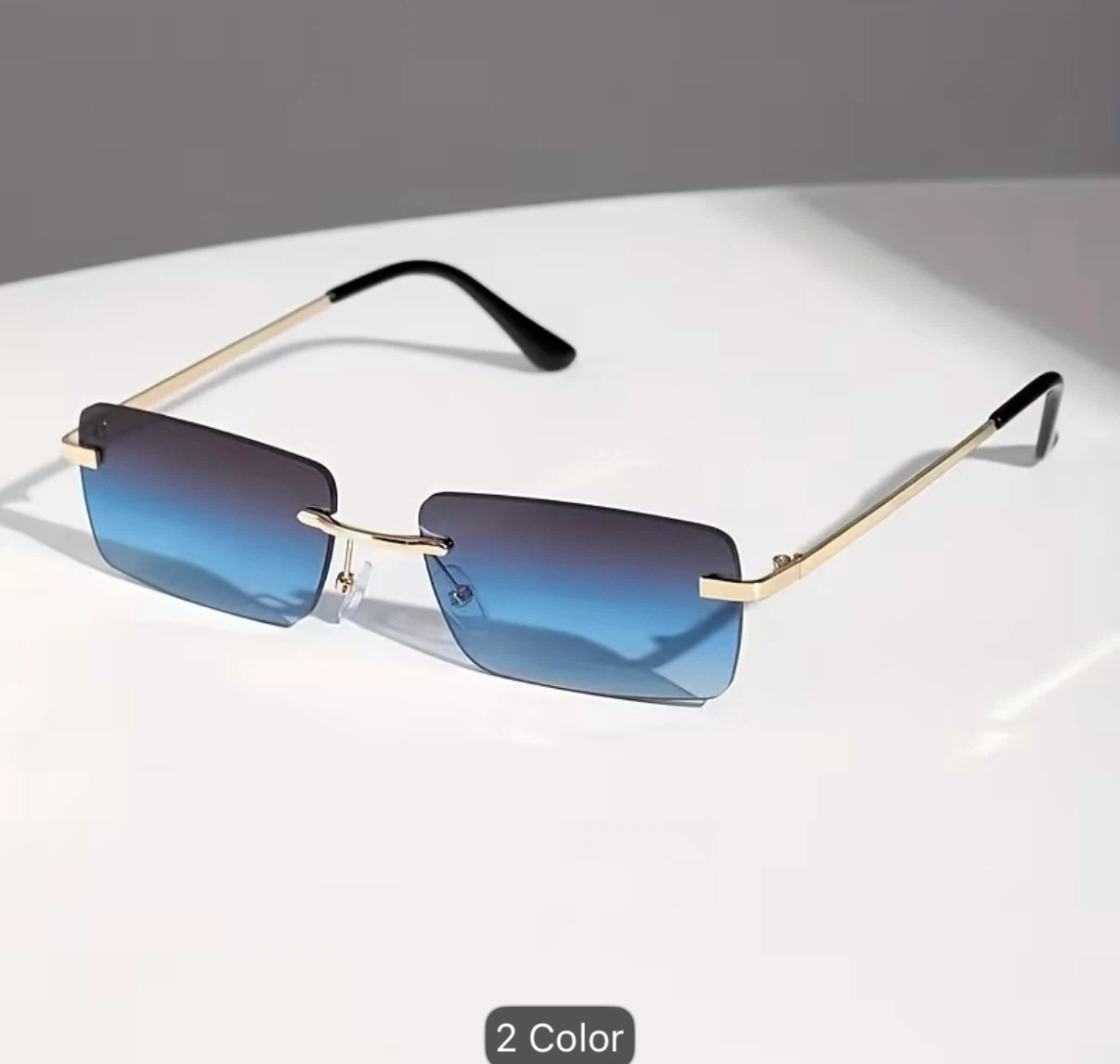 Rimless Rectangle Sunglasses - Deep Blue - photo 3