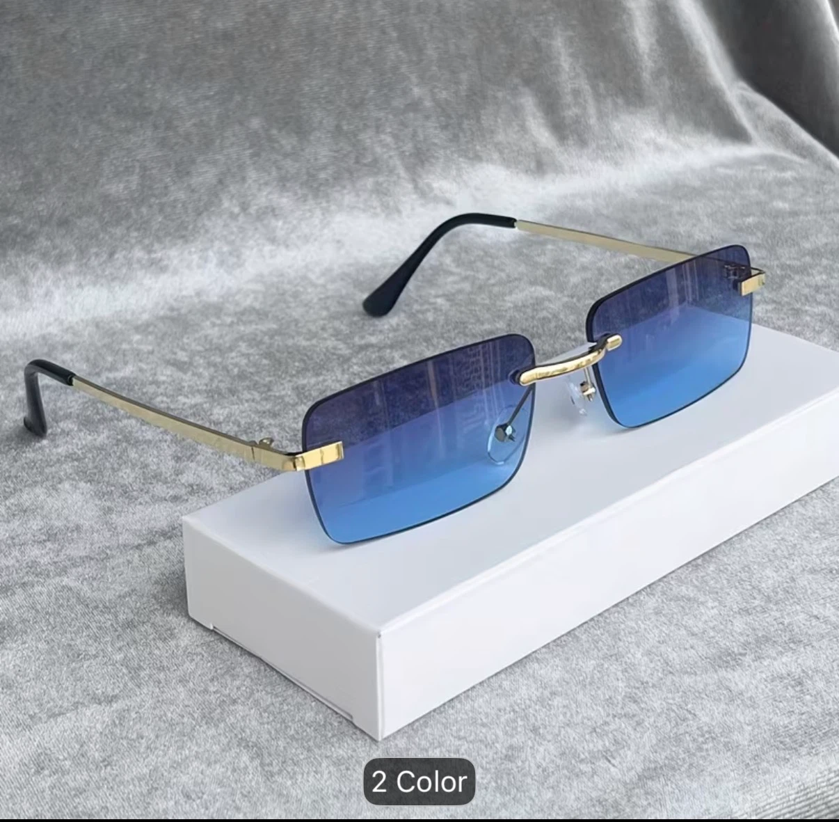 Rimless Rectangle Sunglasses - Deep Blue - photo 4