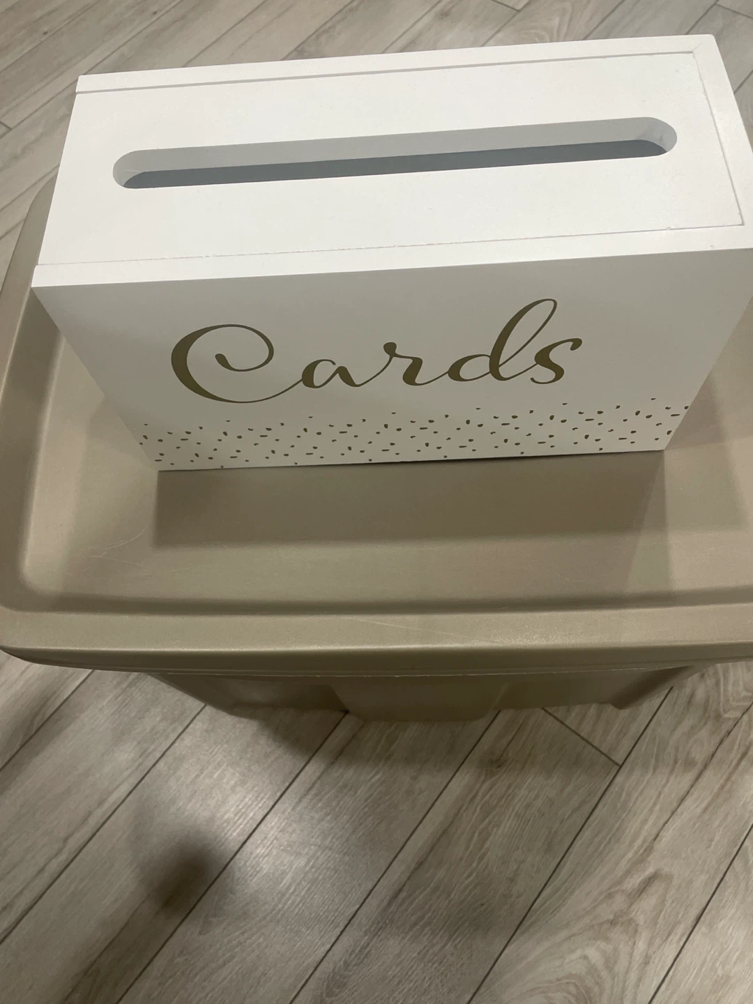 White Wooden Card Box with Gold Confetti