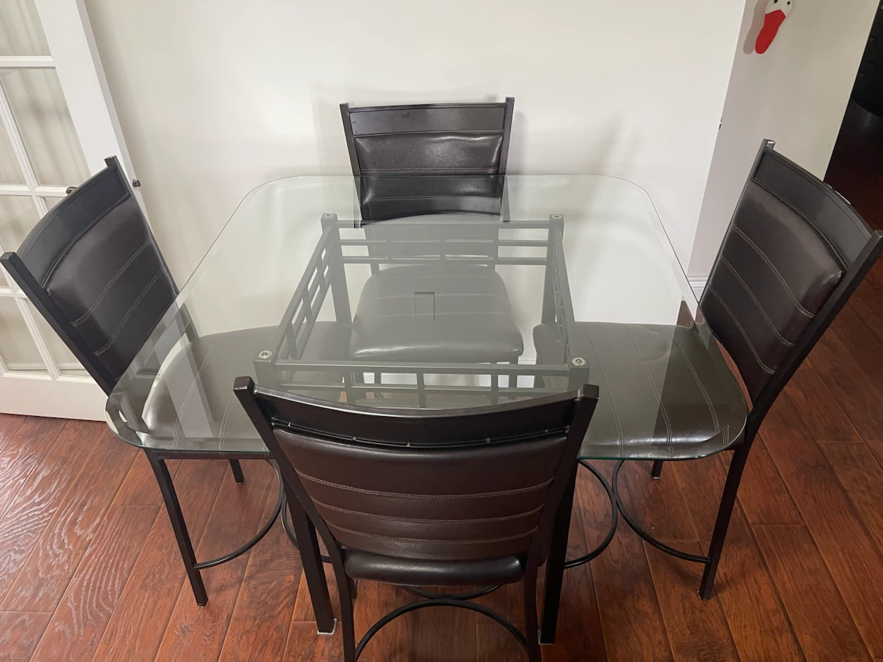 Glass Top Dining Set with 4 High Chairs