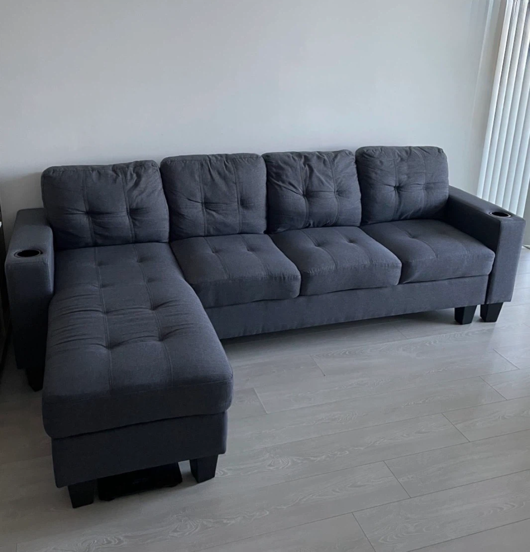 Dark Grey Sectional Sofa with Chaise
