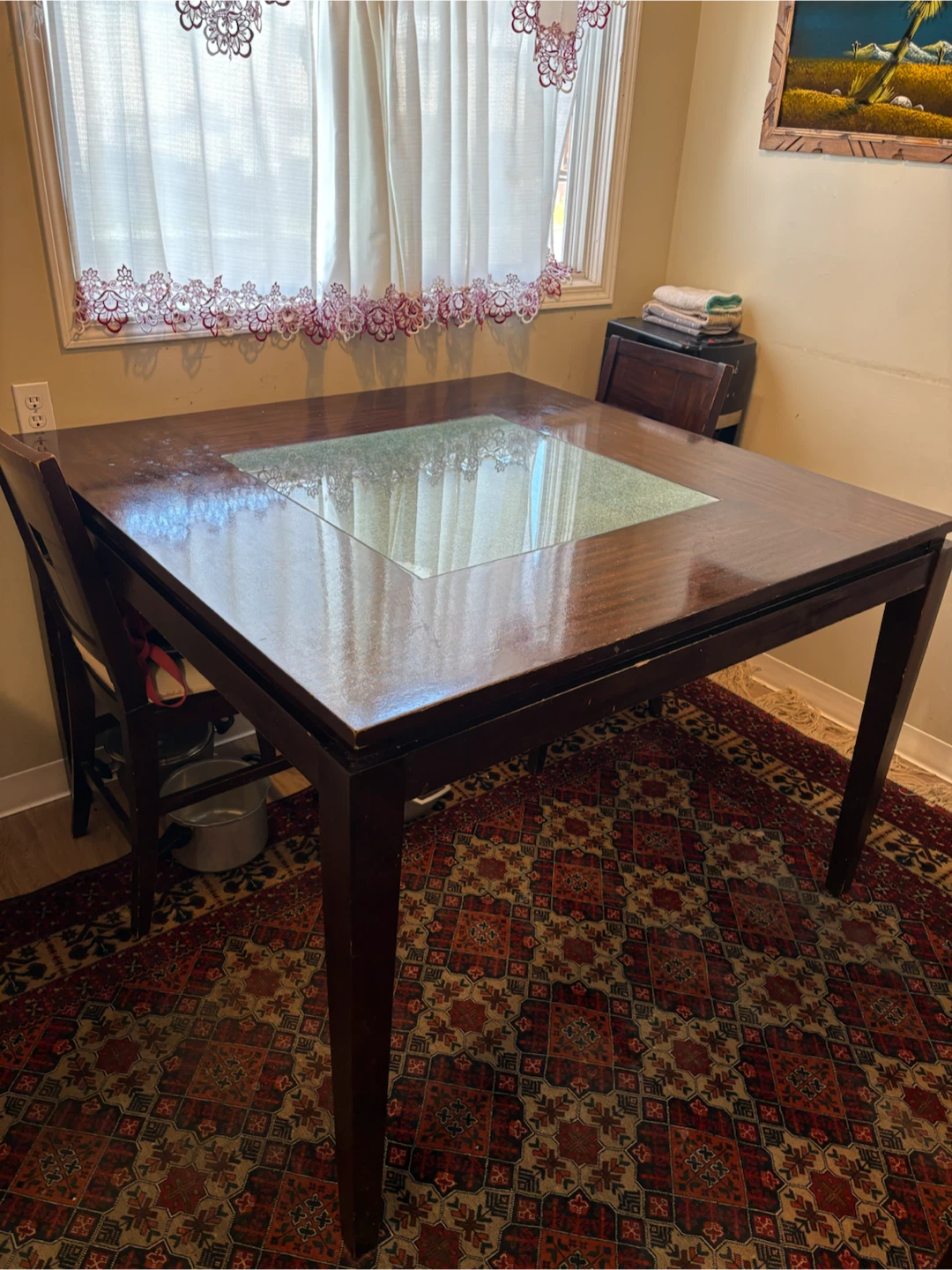 Wood Dining Table with Glass Inlay
