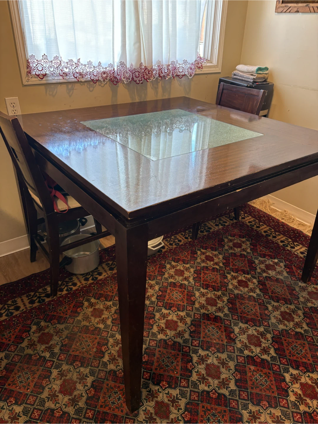 Wood Dining Table with Glass Inlay - photo 2