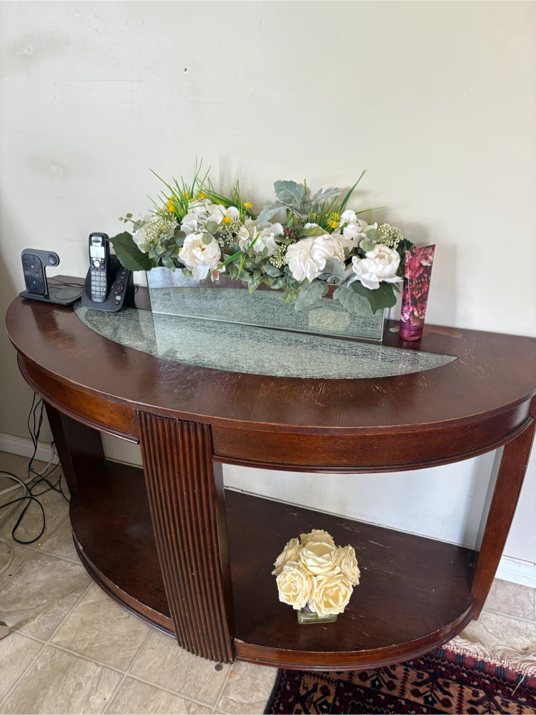 Wooden Console Table with Glass Top