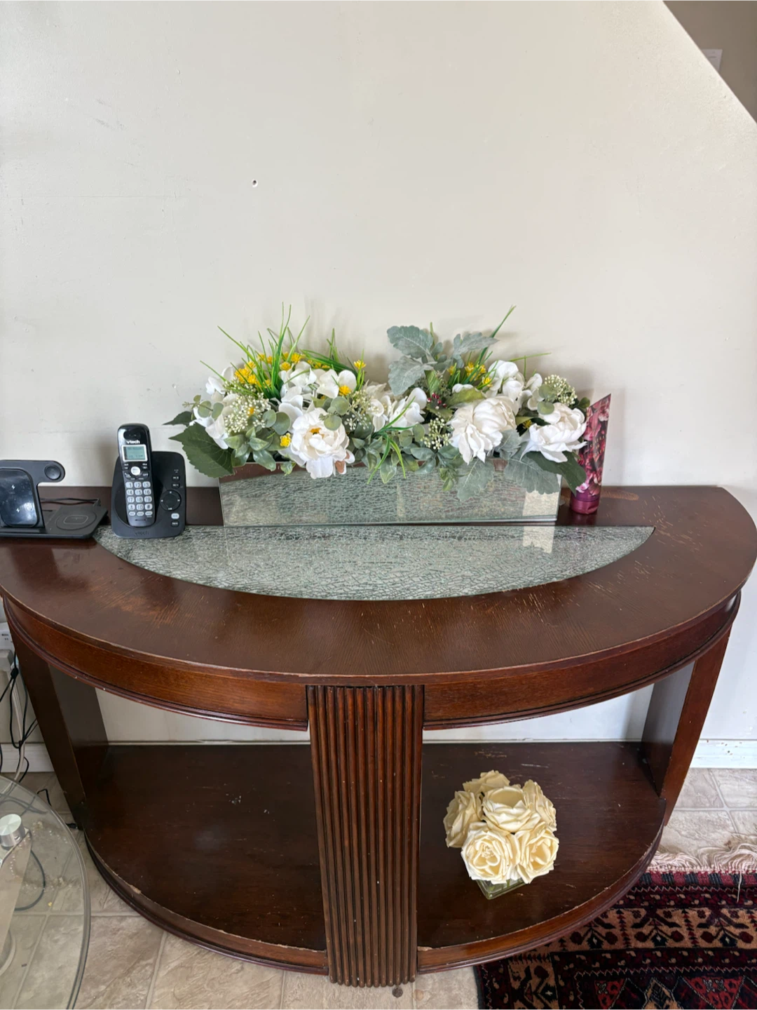 Wooden Console Table with Glass Top - photo 2