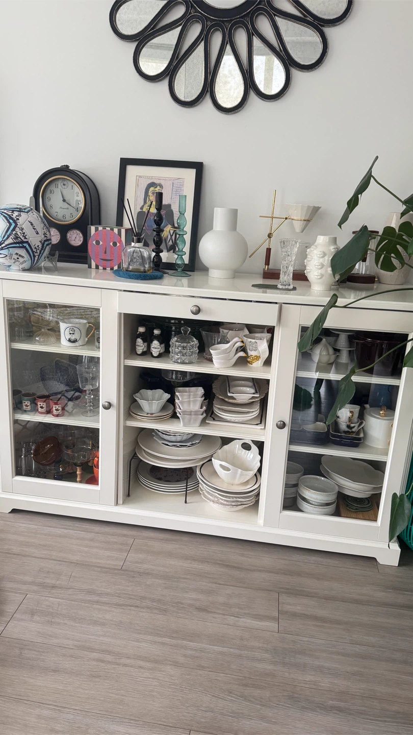 White IKEA HEMNES Display Cabinet with Glass Doors