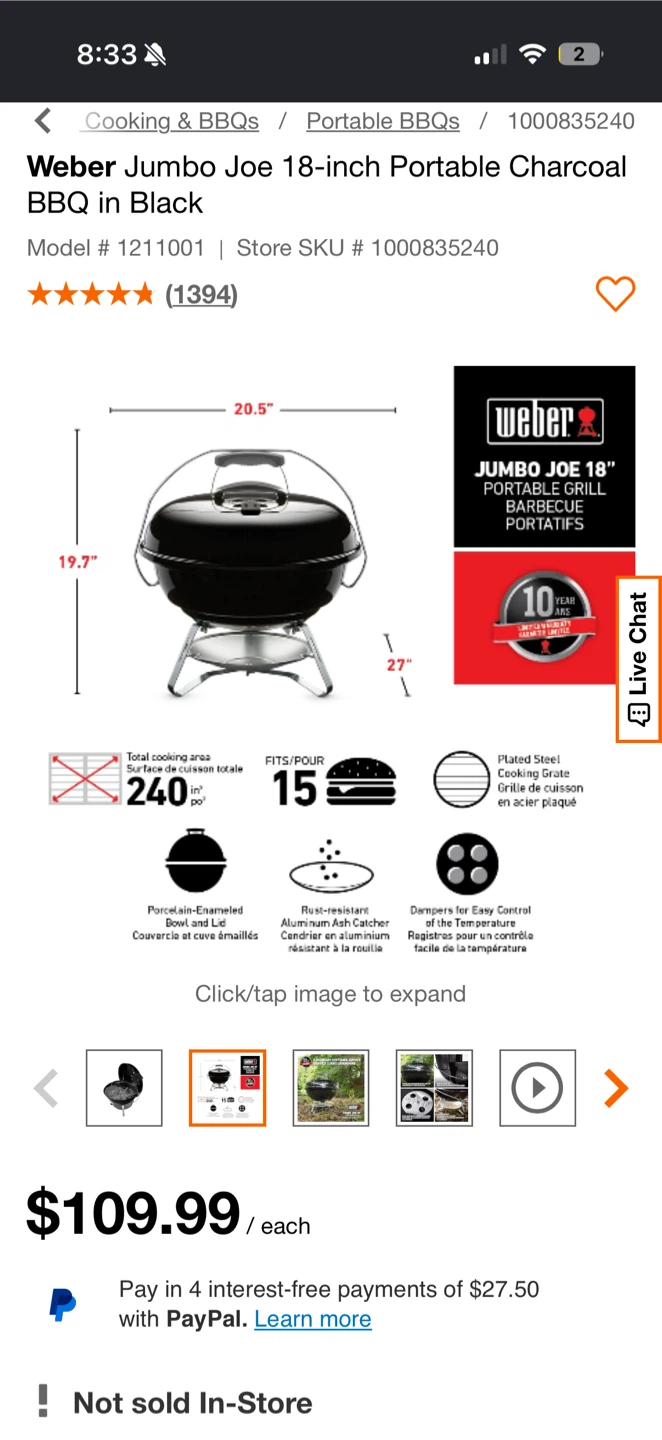 Weber Jumbo Joe 18-inch Portable Charcoal BBQ in Black - photo 2