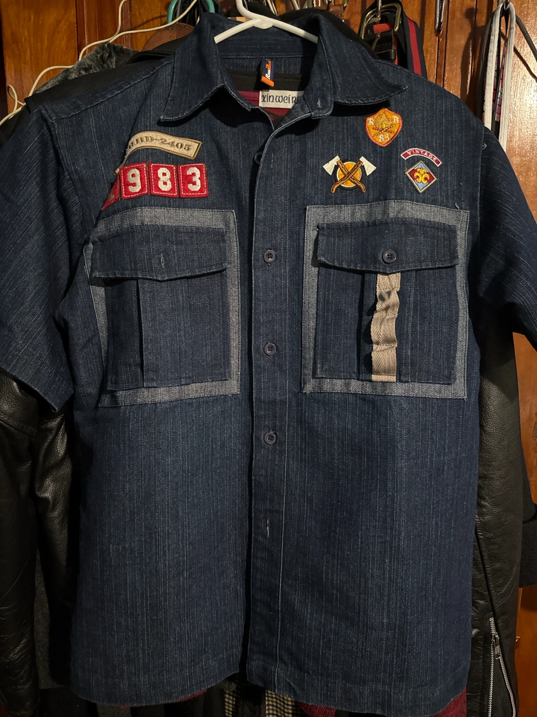 Xinweir Denim Short Sleeve Button-Up Shirt