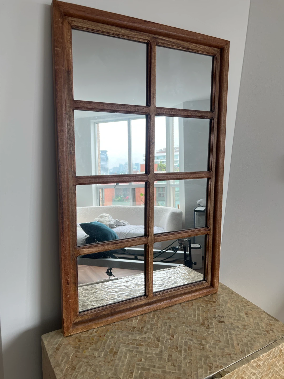Wooden Window Pane Mirror