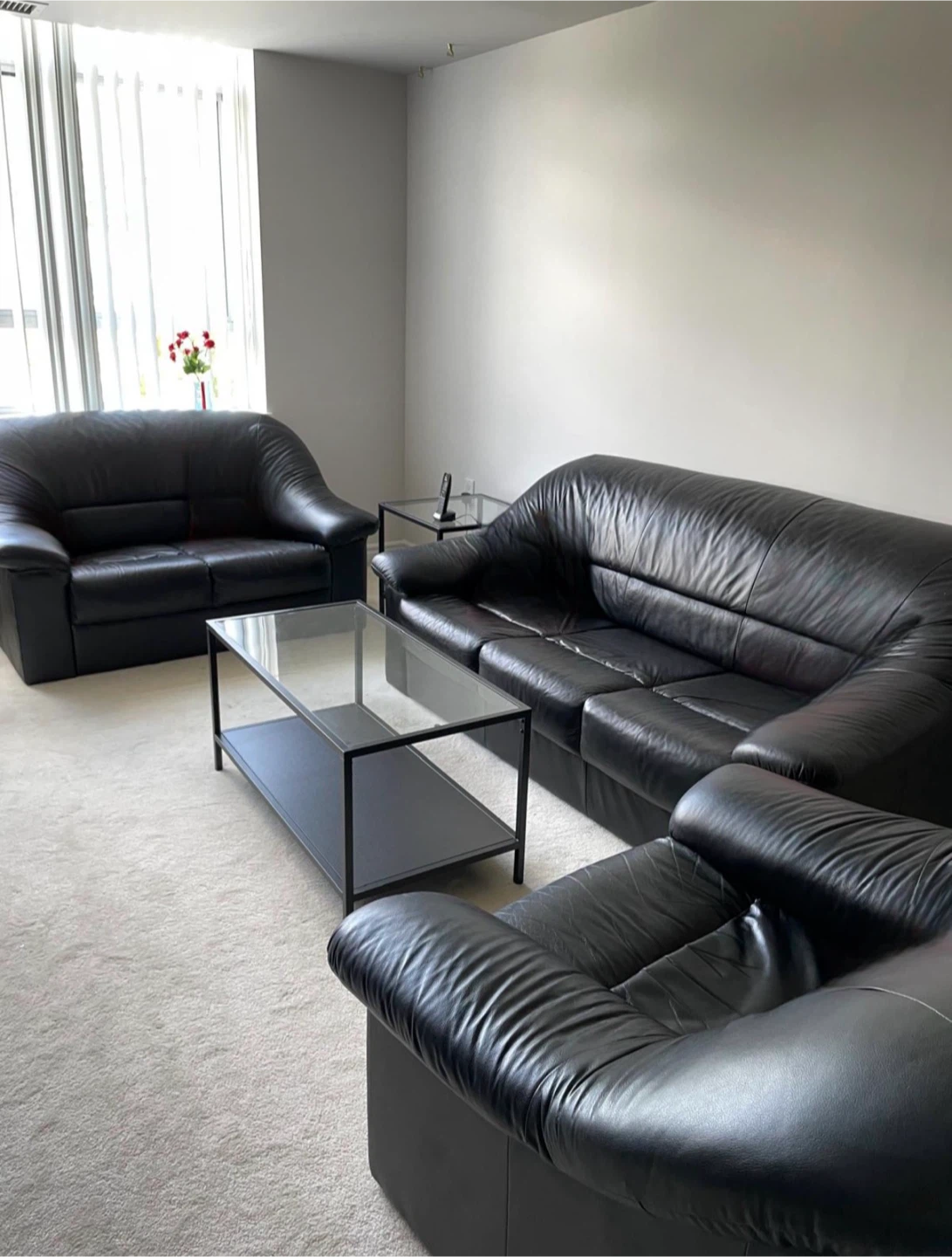 Black Leather Sofa Set