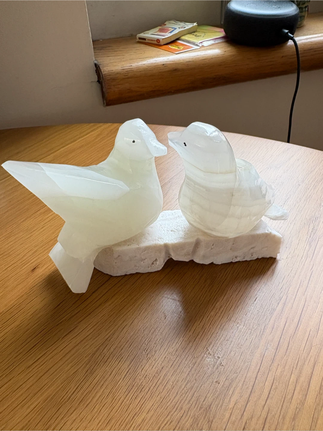 Carved Onyx Dove Figurines on Stone Base - photo 2