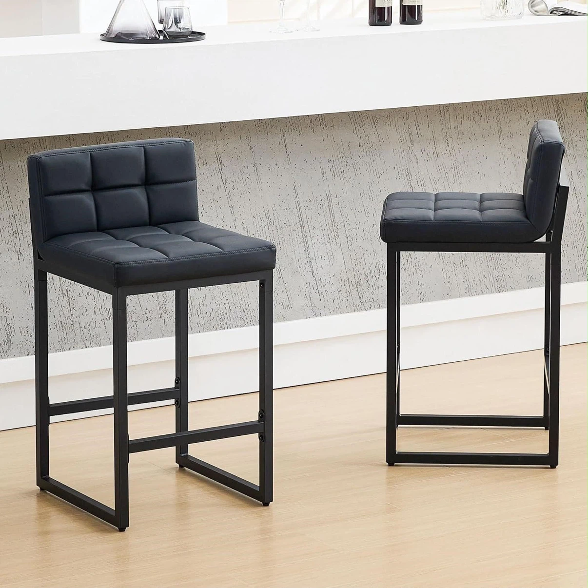 Set of 2 Black Faux Leather Bar Stools - photo 2