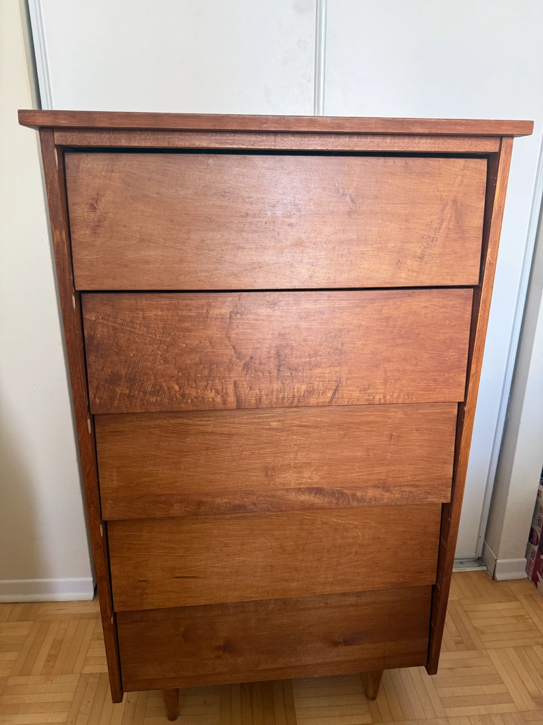 Mid Century Modern Tall Boy Wooden Dresser