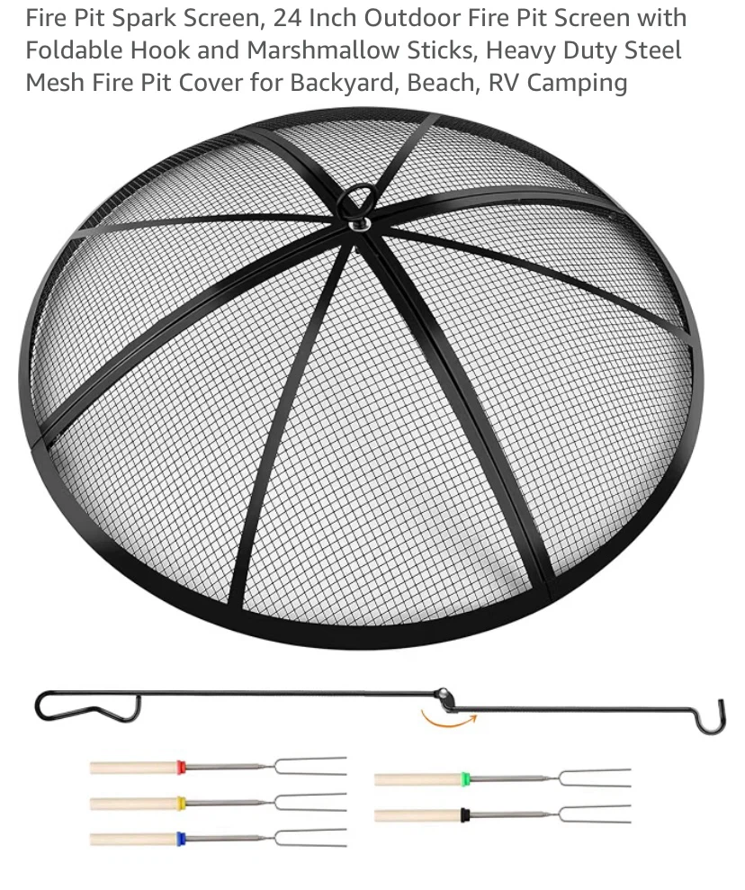 New Outdoor Fire Pit Screen Foldable Hook and Roasting Sticks