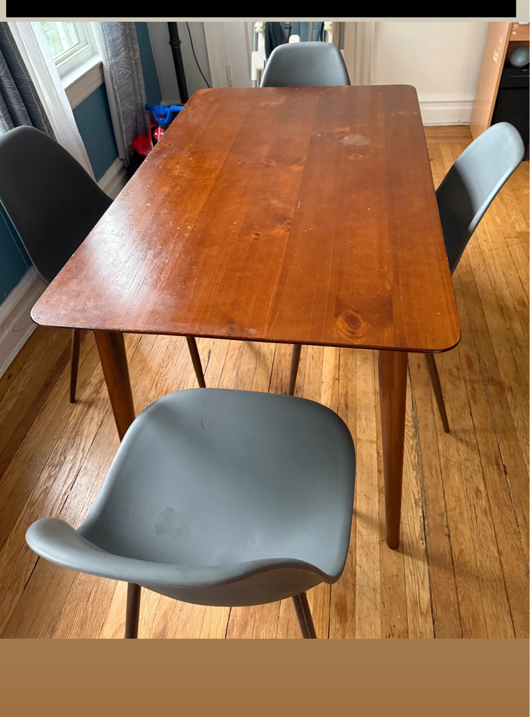 Wooden Dining Table with 4 Grey Chairs