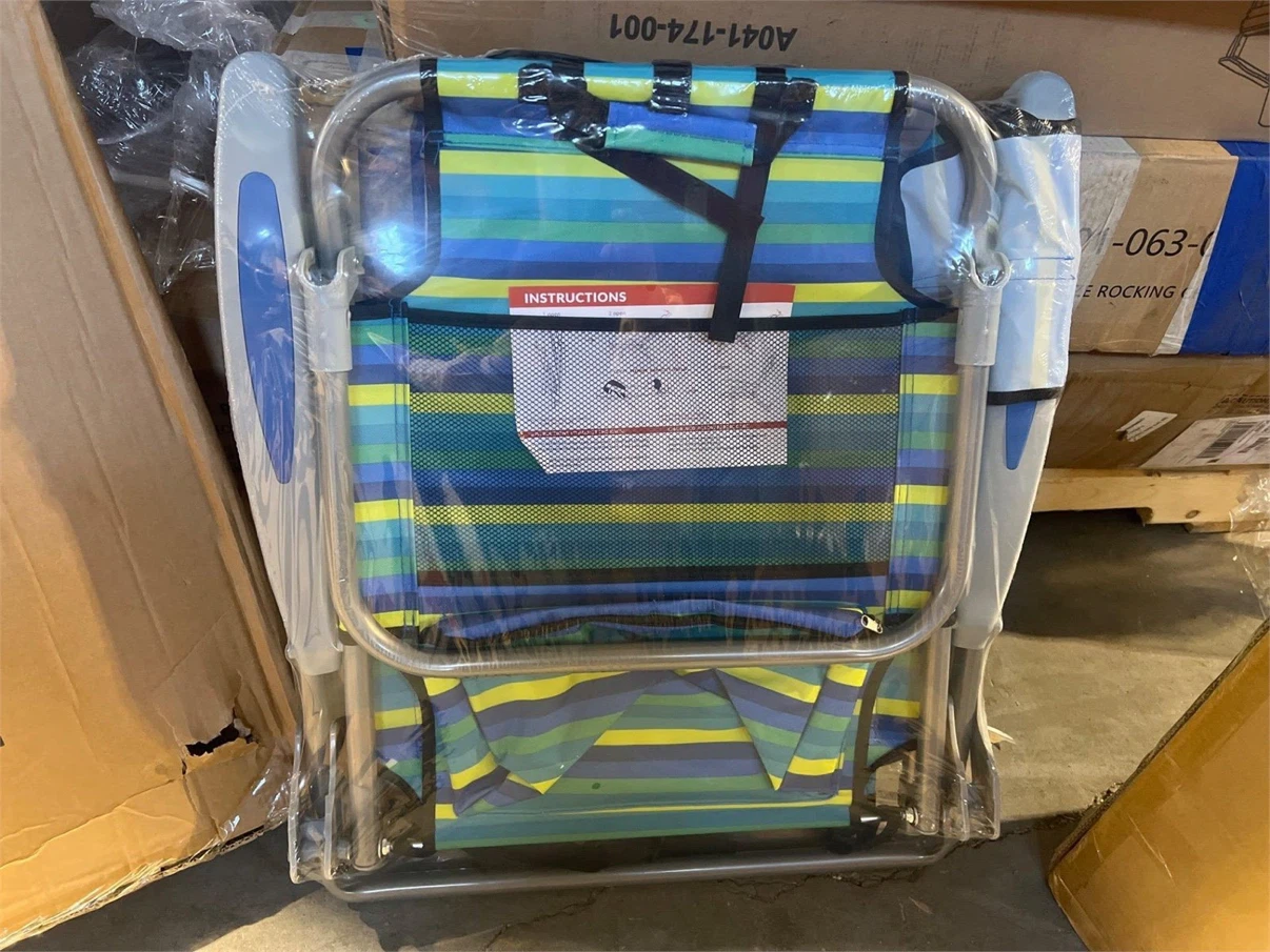 Striped Beach Chair with Cup Holder and Storage - photo 4