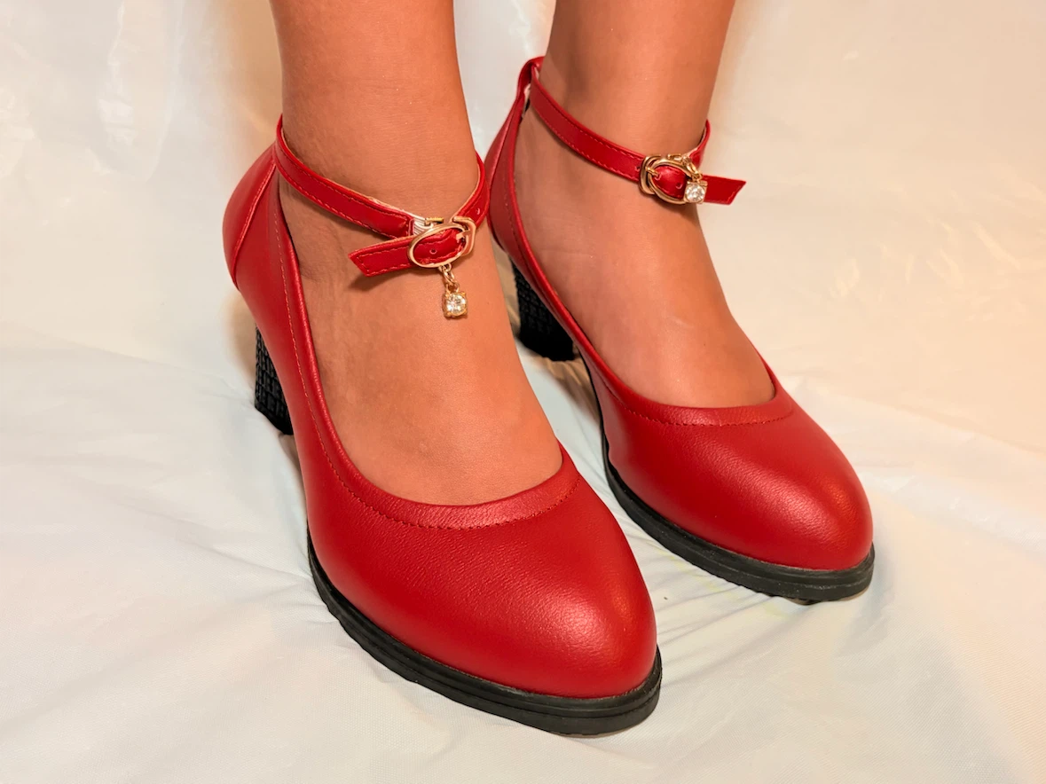 Red Ankle Strap Heels with Charm - photo 3