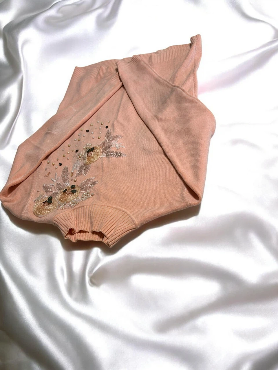 Peach Mock Neck Sweater with Floral Beading - photo 4