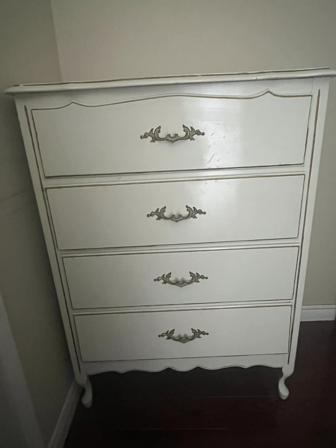 White Dresser with Gold Trim