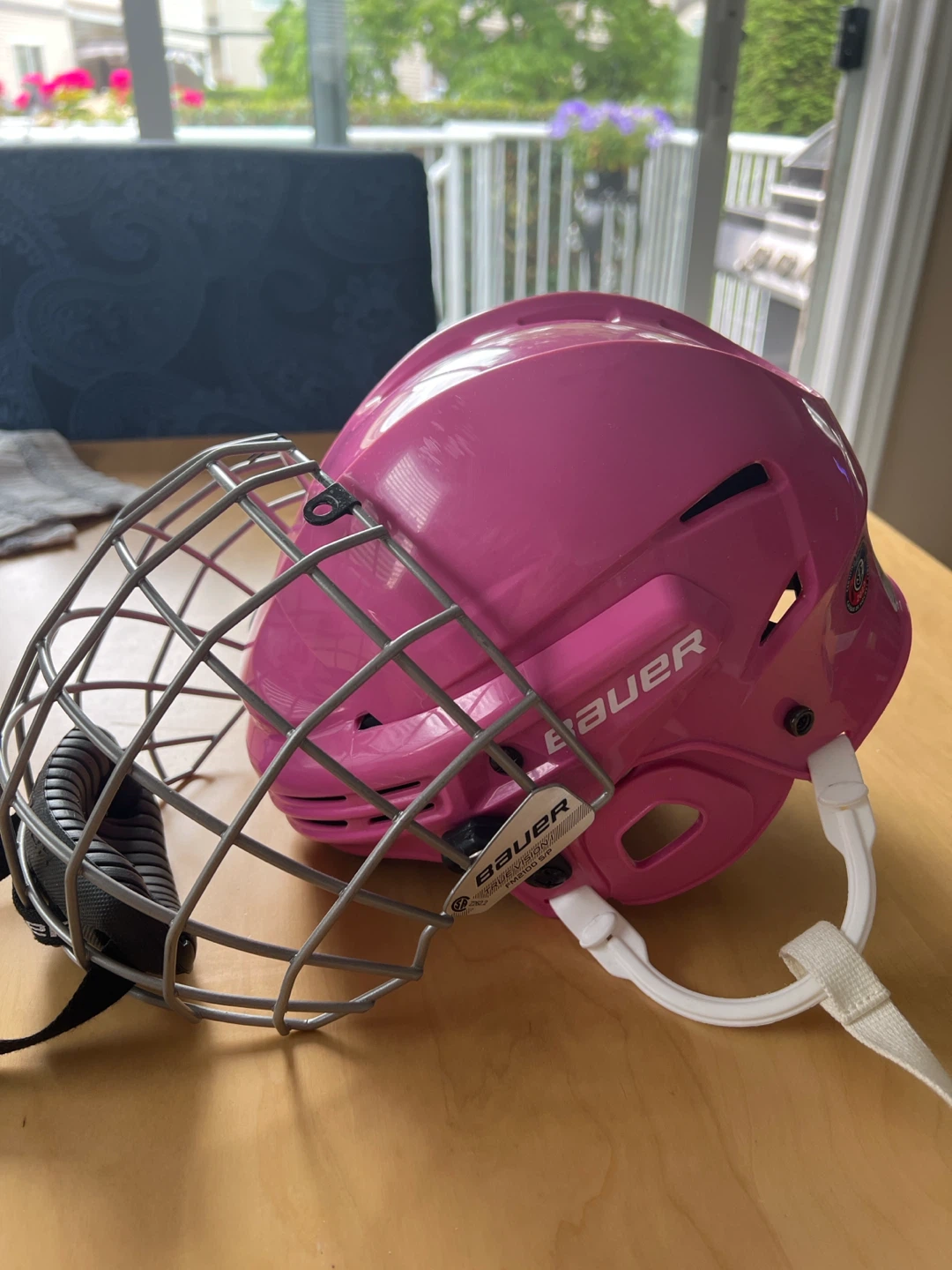 Bauer Pink Hockey Helmet with Cage