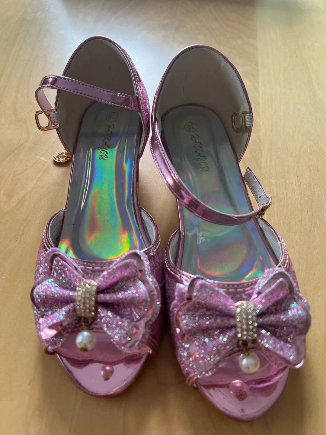 Pink Glitter Bow Dress Shoes Size 3.5