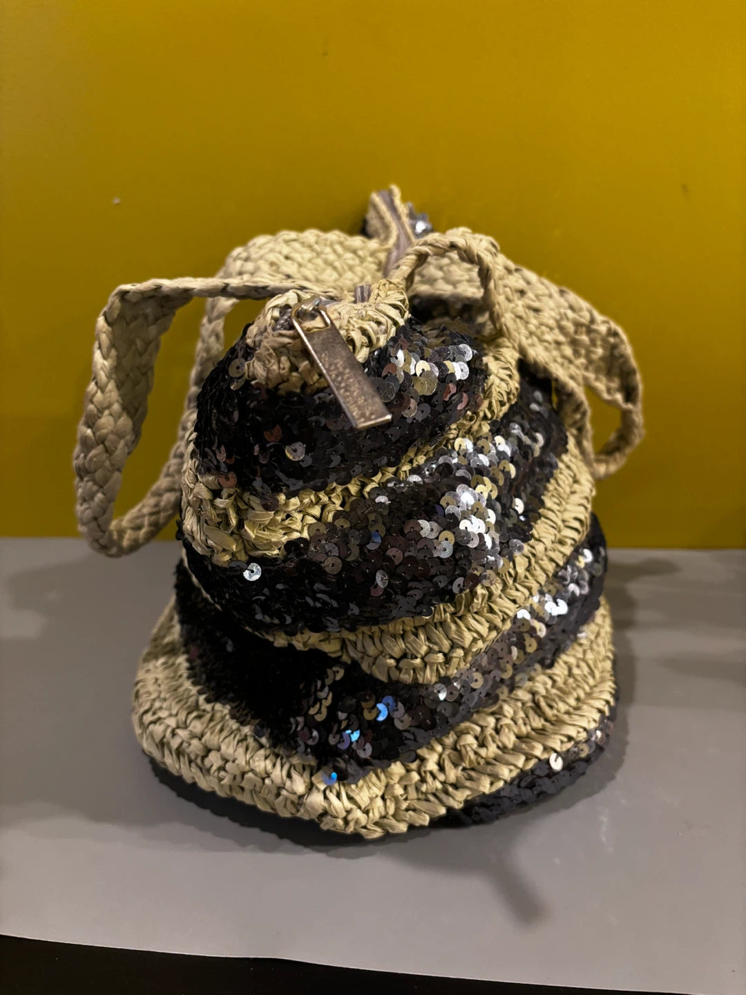 Woven Straw and Sequin Tote Bag - photo 2