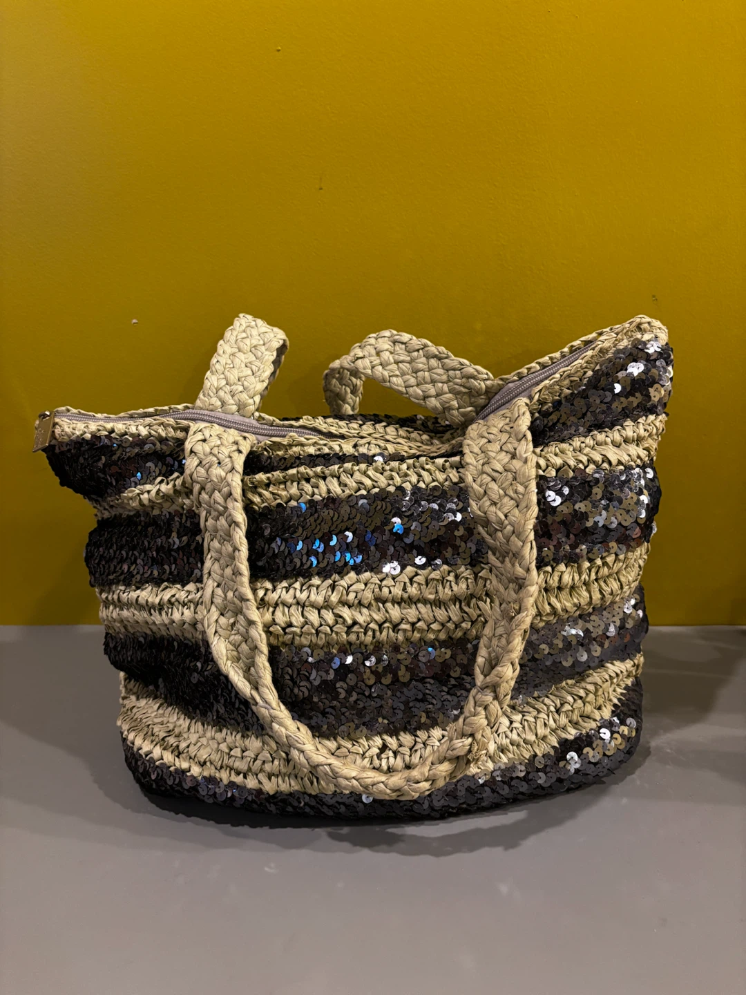 Woven Straw and Sequin Tote Bag - photo 3