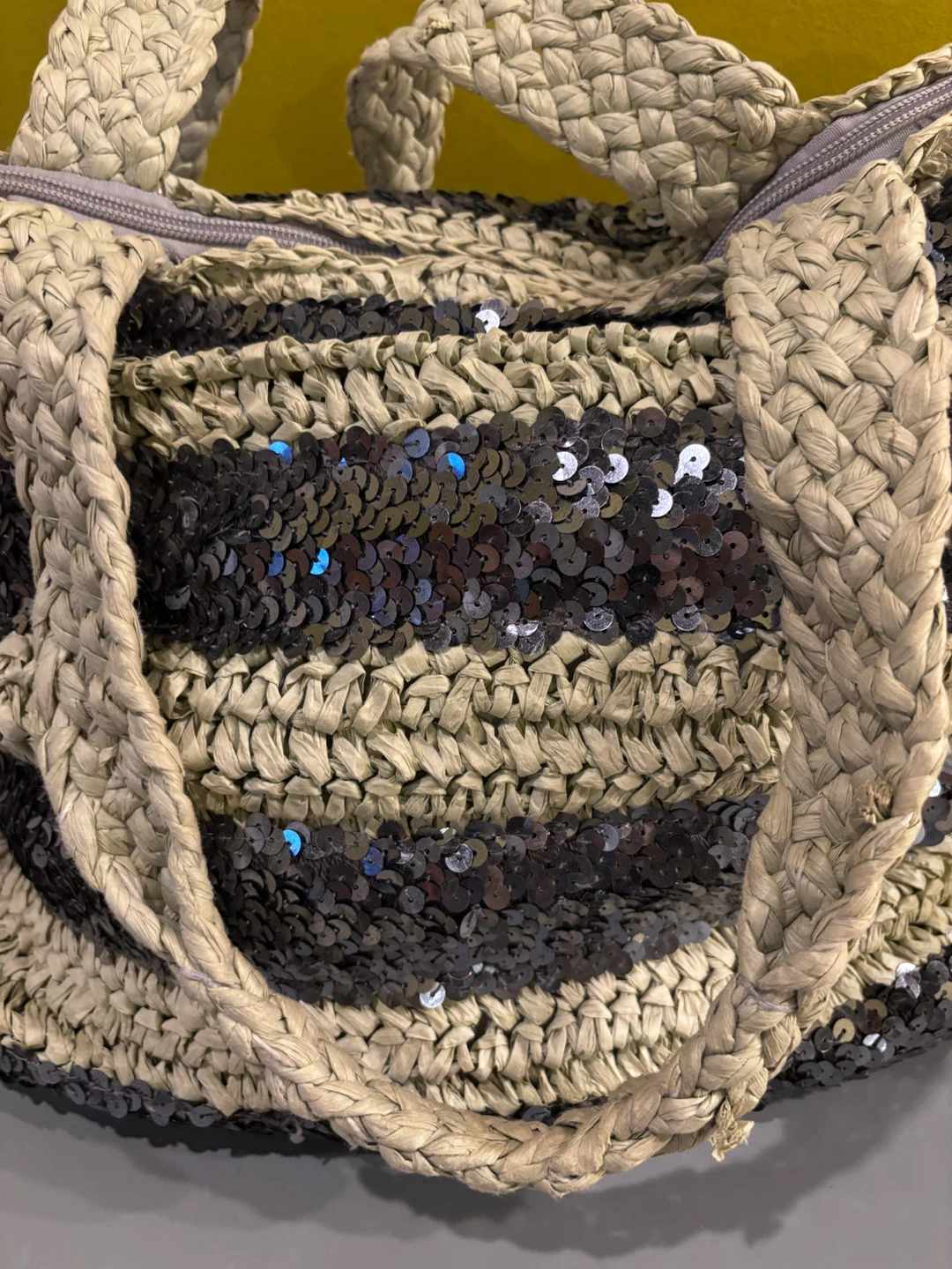 Woven Straw and Sequin Tote Bag - photo 4