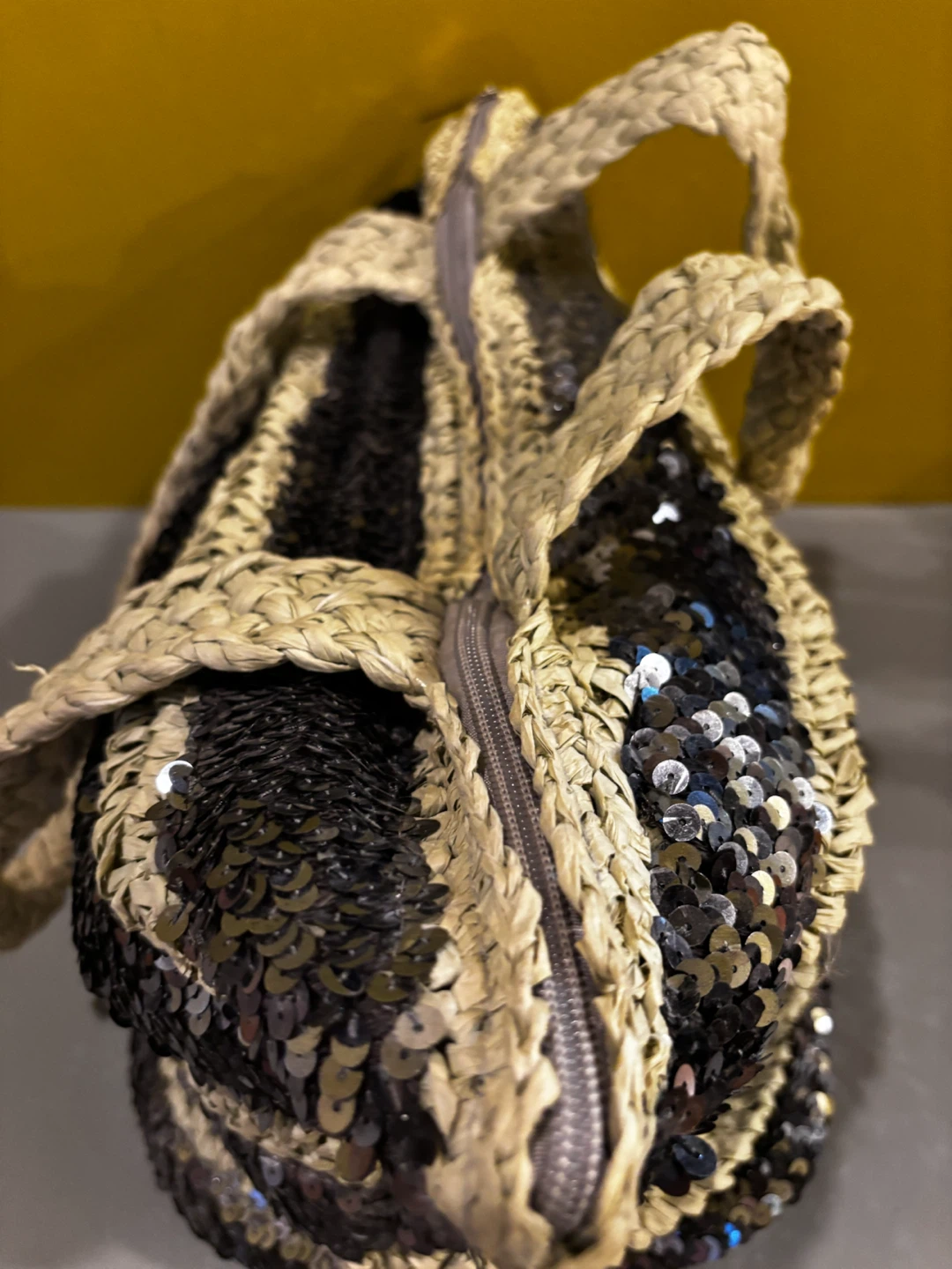 Woven Straw and Sequin Tote Bag - photo 5