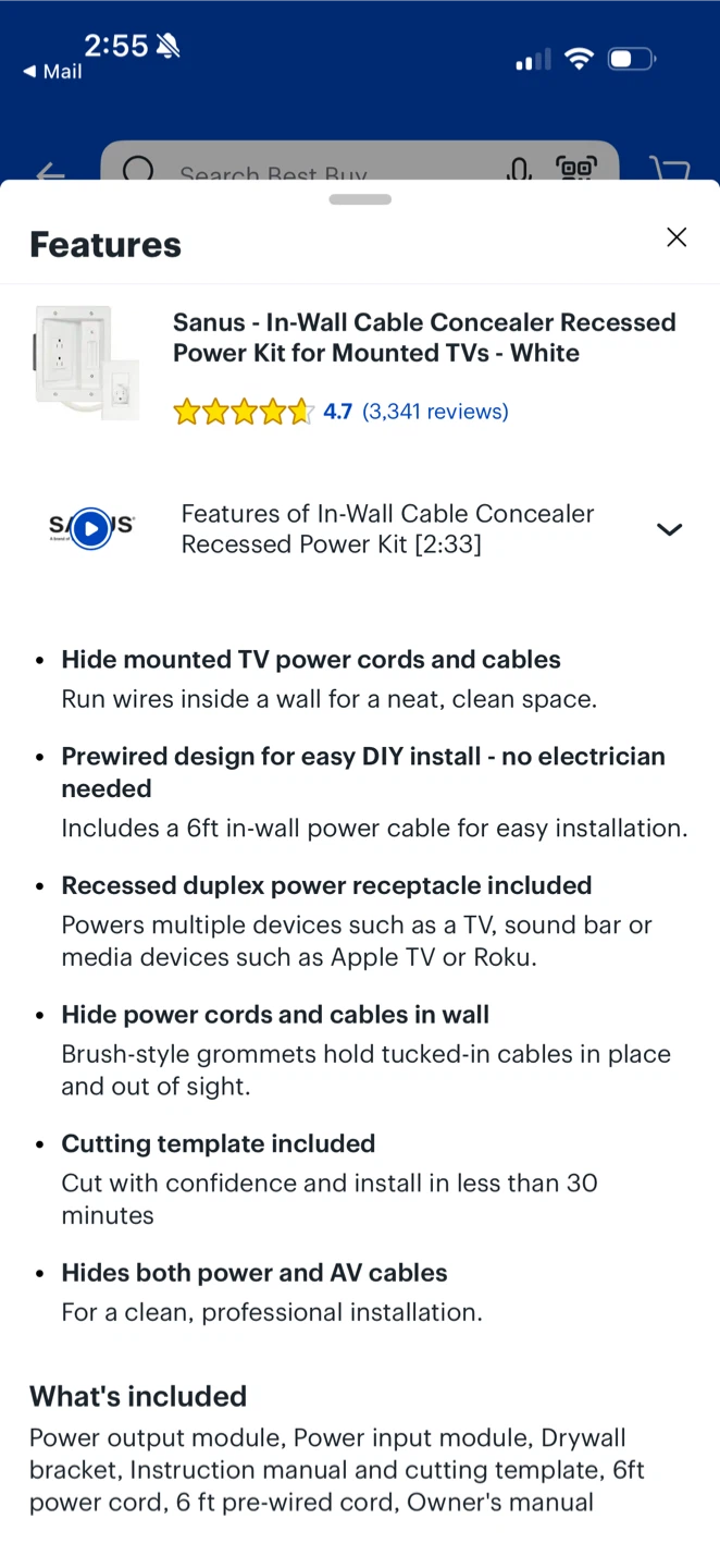 In Wall Cable Concealer Recessed Power Kit for Mounted TVs - photo 4