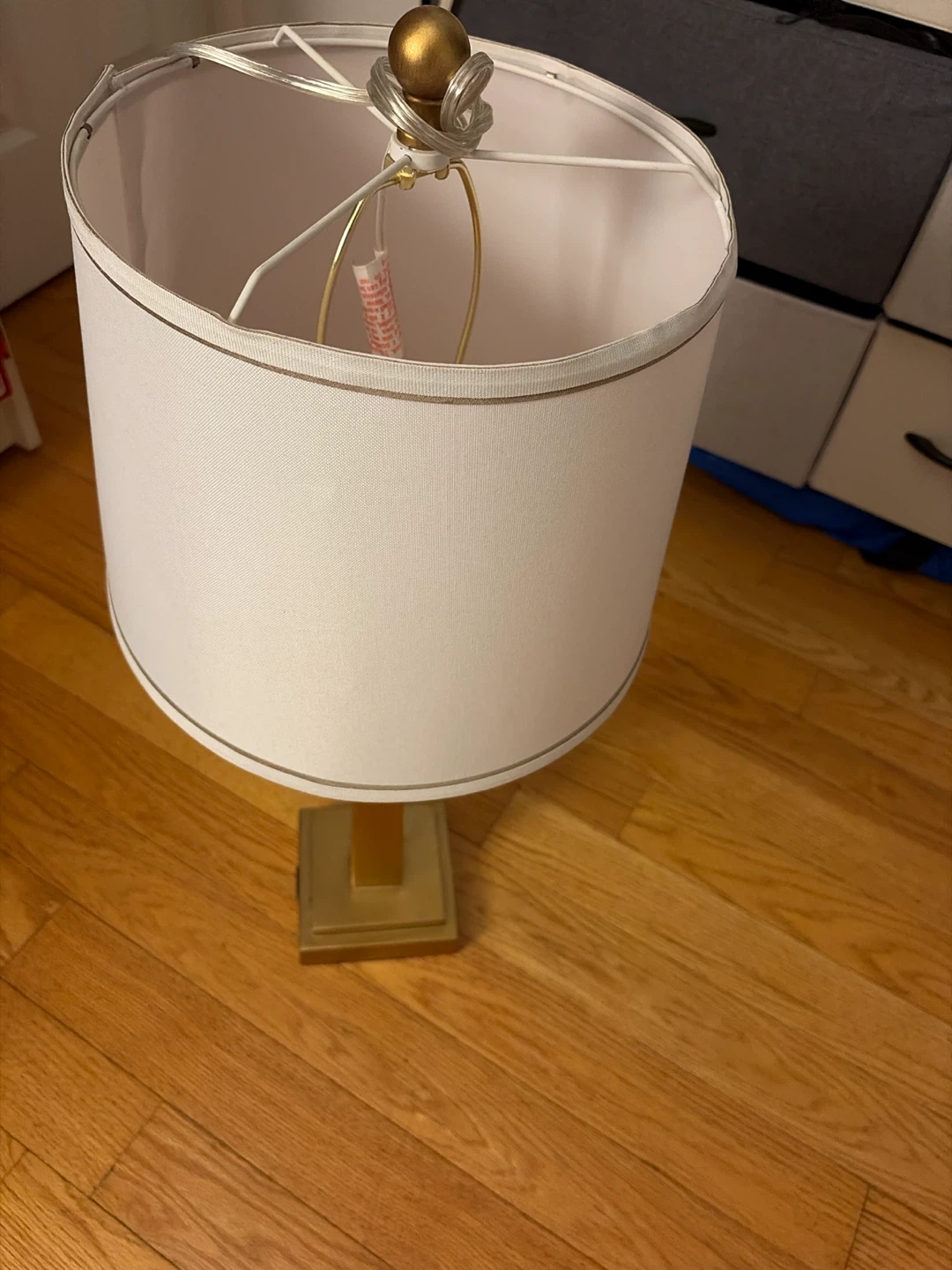 Gold Table Lamp with White Shade and USB Ports