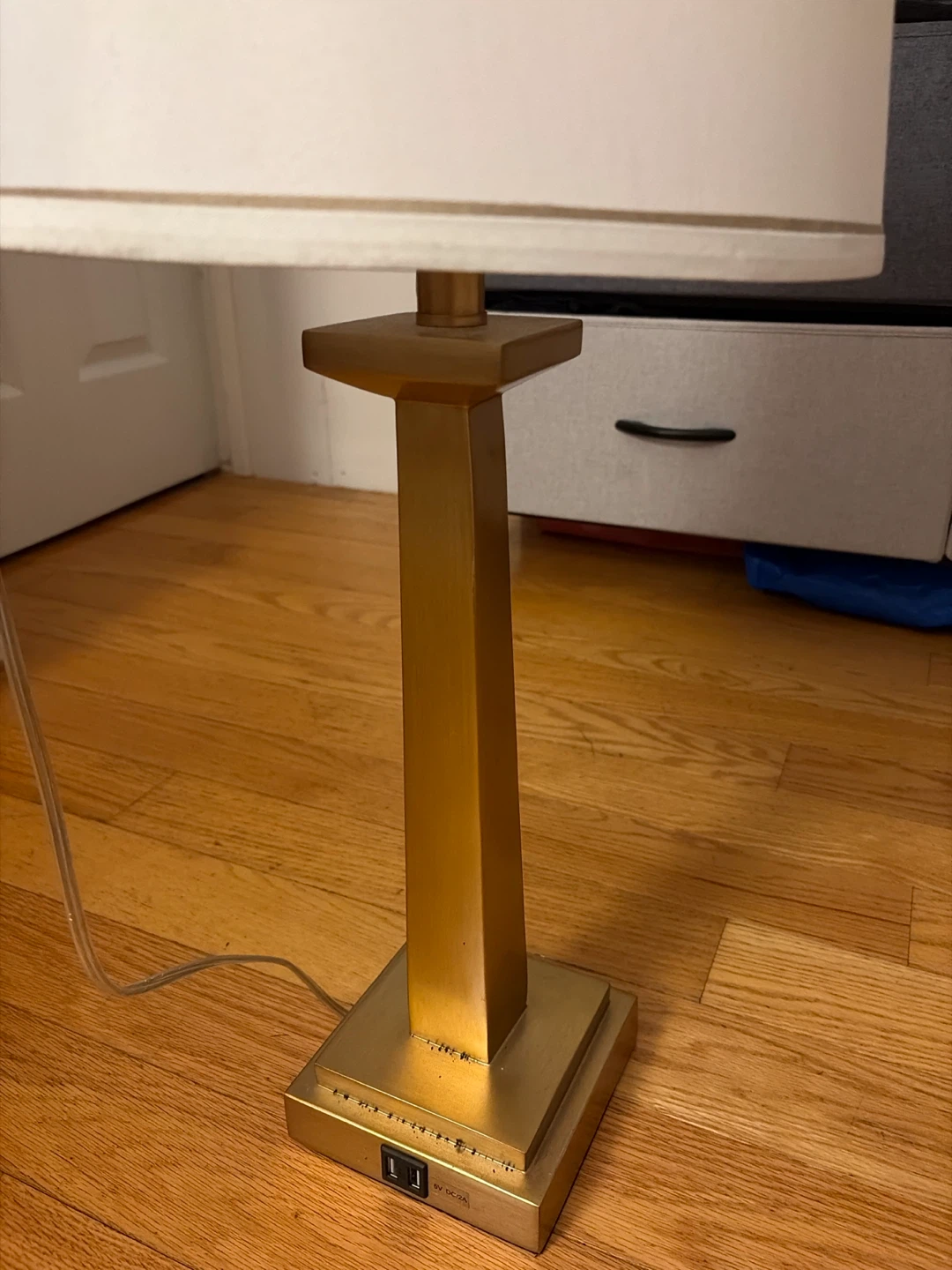 Gold Table Lamp with White Shade and USB Ports - photo 2