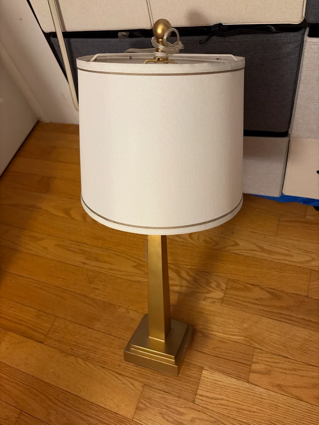 Gold Table Lamp with White Shade and USB Ports - photo 3