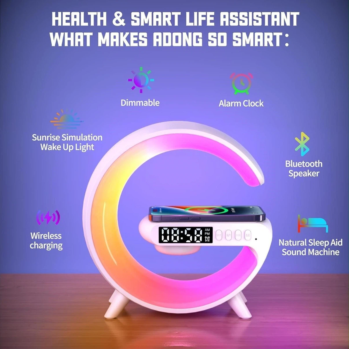 LED Wireless Bluetooth Speaker G63 with Sunrise Alarm Clock - photo 2