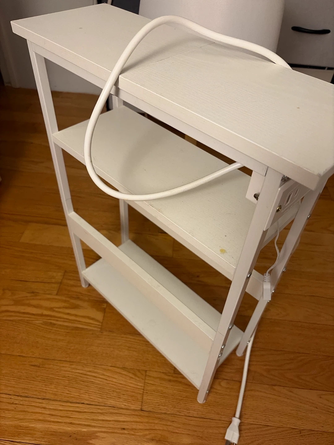 White Narrow End Table with Power Outlet and USB Ports - photo 2
