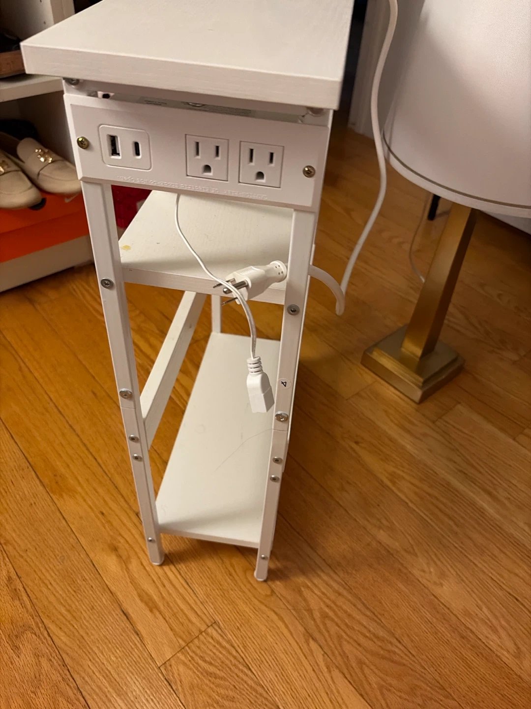 White Narrow End Table with Power Outlet and USB Ports - photo 3