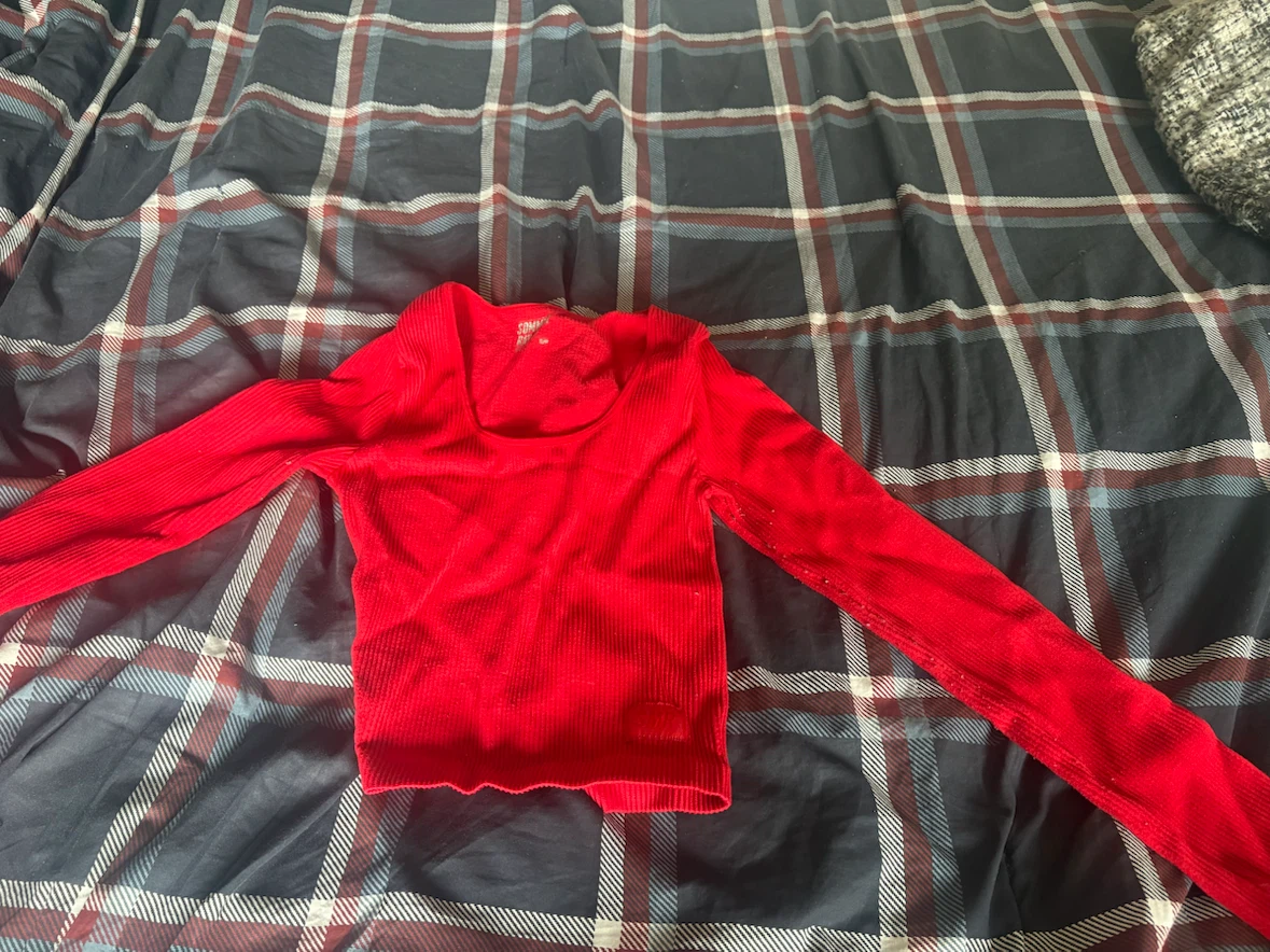 Red Long Sleeve Ribbed Top