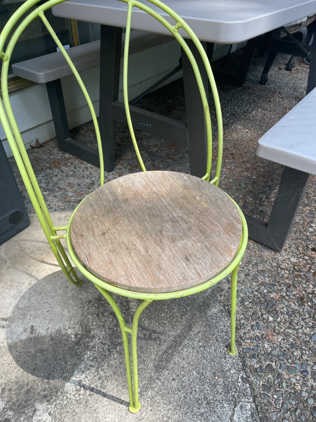 Lime Green Metal and Wood Seat Chair