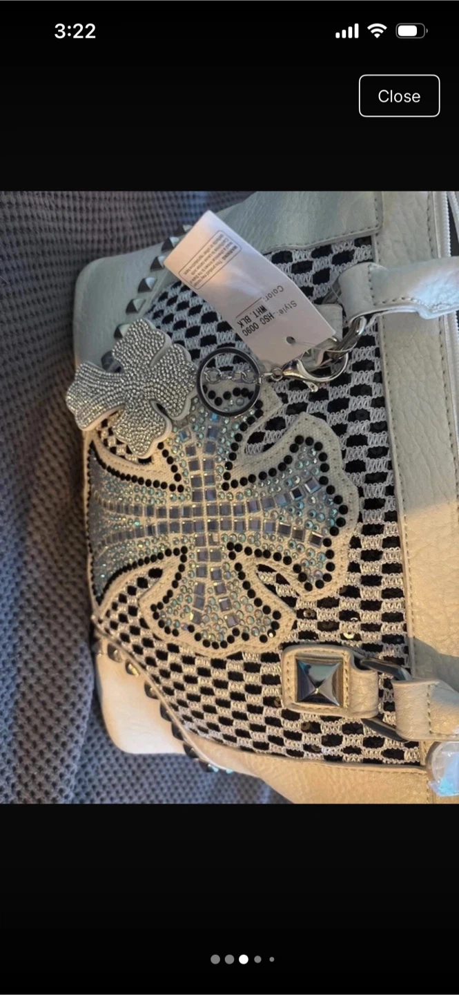 White and Black Embellished Handbag - photo 3