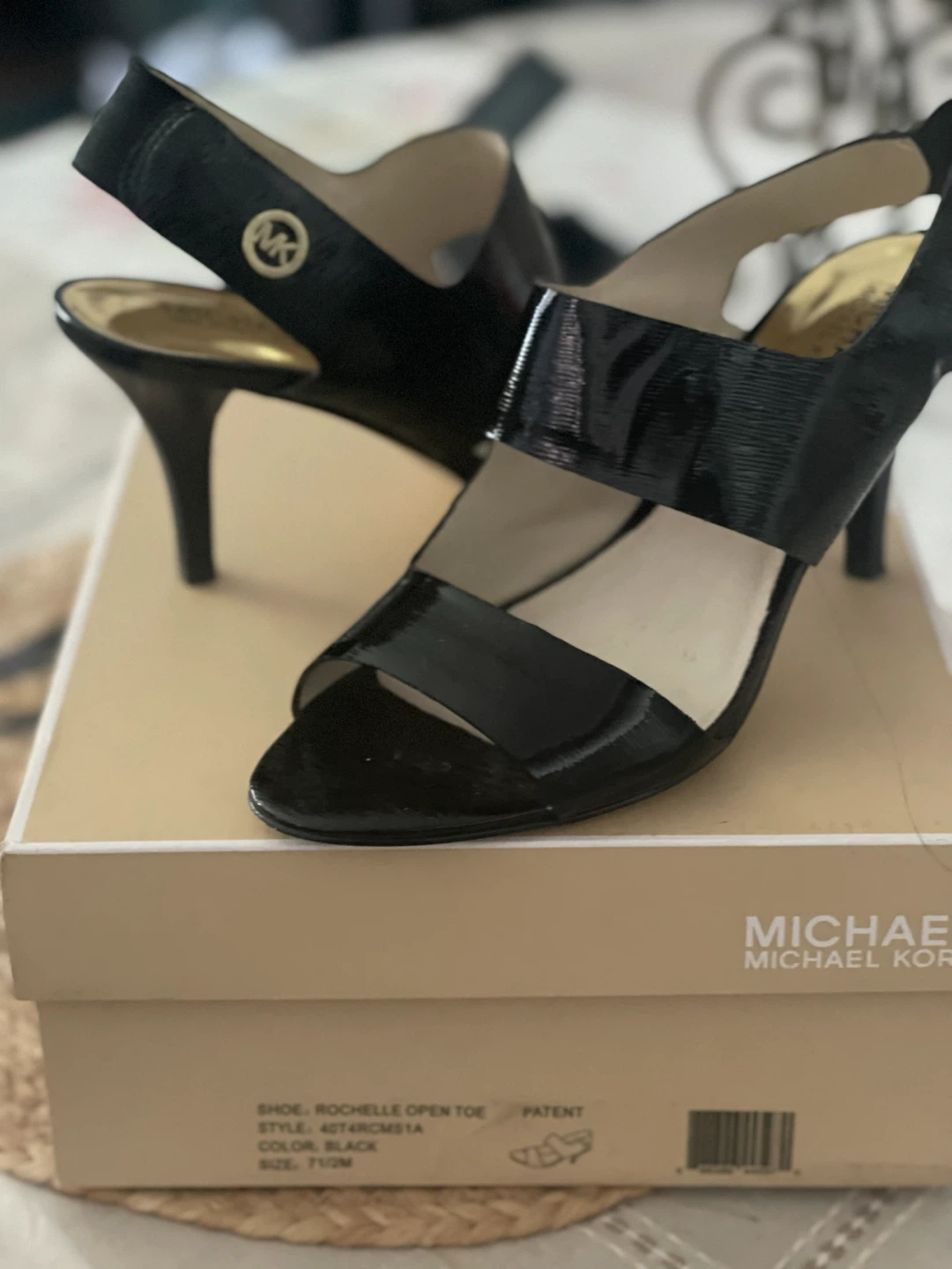 Michael Kors Black Patent Rochelle Open Toe Heels - photo 2