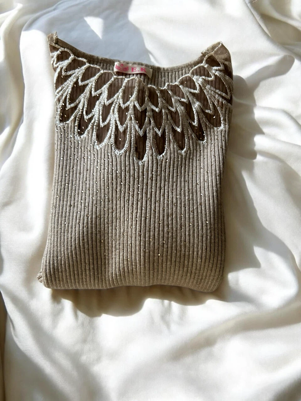 E.K. Women's Embellished Ribbed Sweater
