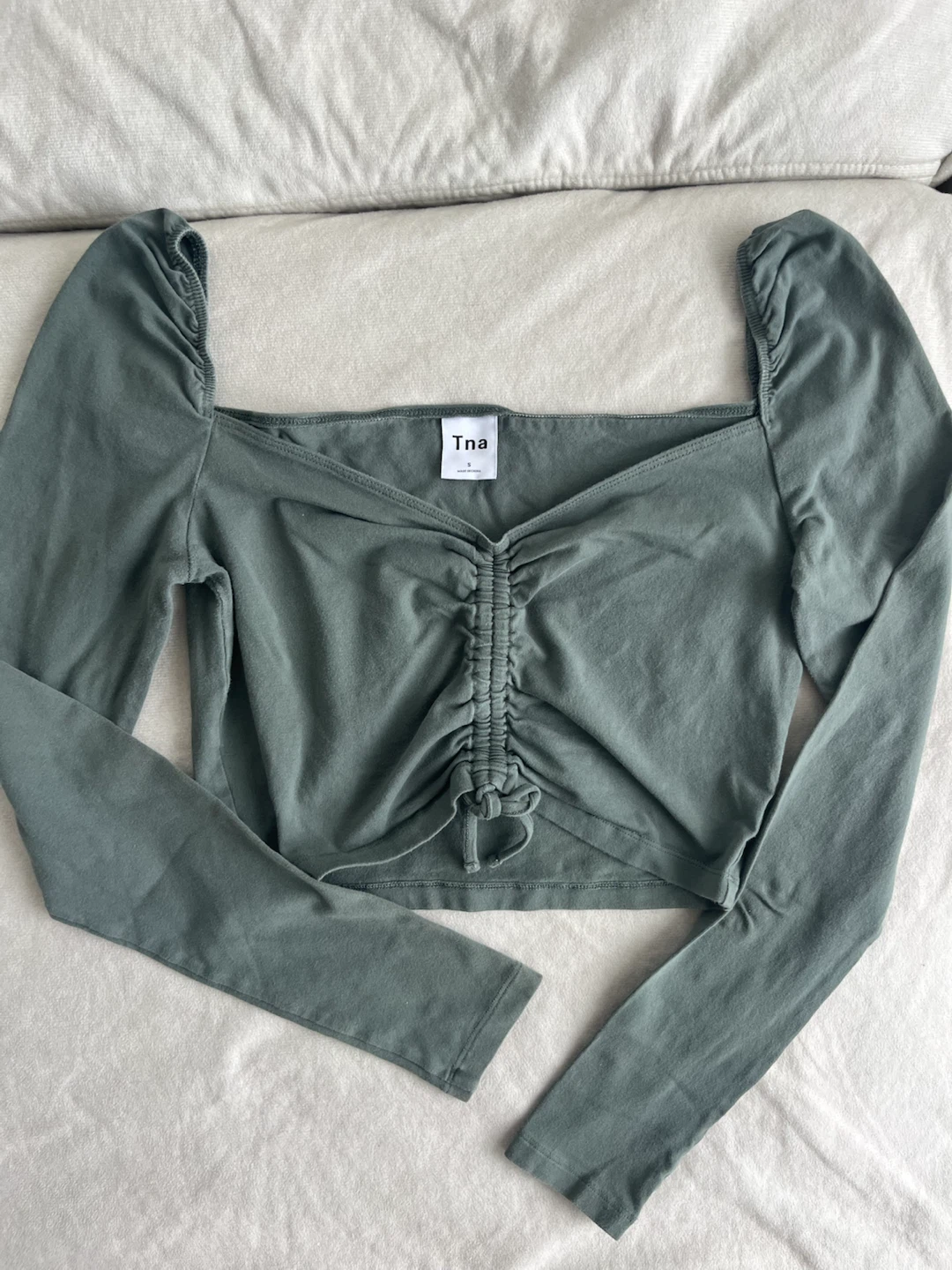 TNA Aritzia Green Ruched Long Sleeve Top S - photo 3